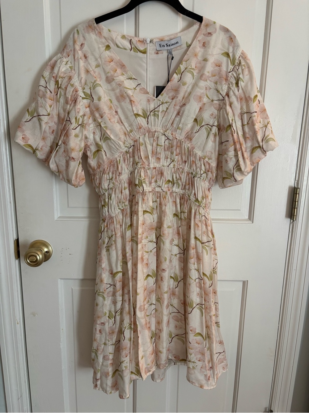 BNWT EN Saison Callie Peony Pink and Cream Mini Dress